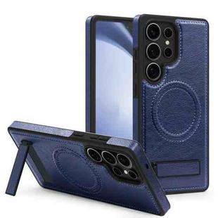 For Samsung Galaxy S25 Ultra 5G Multi-function Holder MagSafe PU Phone Case(Royal Blue)