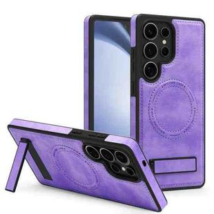 For Samsung Galaxy S25 Ultra 5G Multi-function Holder MagSafe PU Phone Case(Light Purple)