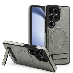 For Samsung Galaxy S25 Ultra 5G Multi-function Holder MagSafe PU Phone Case(Titanium Gray)