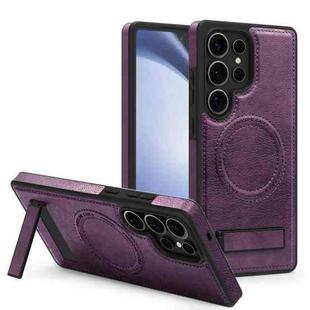 For Samsung Galaxy S23 Ultra 5G Multi-function Holder MagSafe PU Phone Case(Deep Purple)