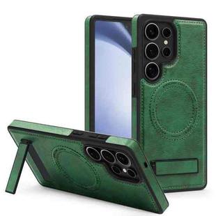 For Samsung Galaxy S23 Ultra 5G Multi-function Holder MagSafe PU Phone Case(Green)
