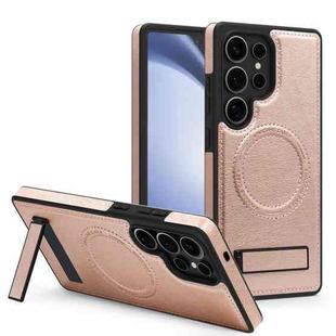 For Samsung Galaxy S23 Ultra 5G Multi-function Holder MagSafe PU Phone Case(Rose Gold)