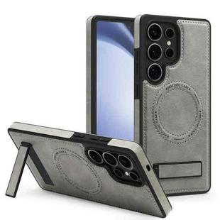 For Samsung Galaxy S23 Ultra 5G Multi-function Holder MagSafe PU Phone Case(Titanium Gray)