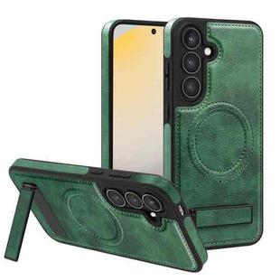 For Samsung Galaxy S24+ 5G Multi-function Holder MagSafe PU Phone Case(Green)