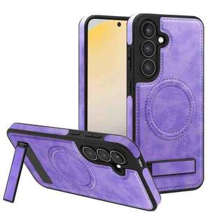 For Samsung Galaxy S24+ 5G Multi-function Holder MagSafe PU Phone Case(Light Purple)
