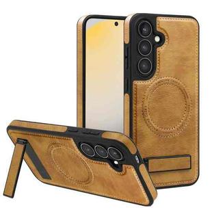 For Samsung Galaxy S24+ 5G Multi-function Holder MagSafe PU Phone Case(Brown)