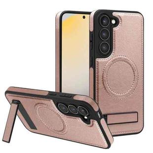 For Samsung Galaxy S23+ 5G Multi-function Holder MagSafe PU Phone Case(Rose Gold)