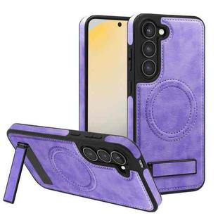 For Samsung Galaxy S23+ 5G Multi-function Holder MagSafe PU Phone Case(Light Purple)