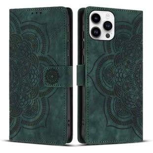 For iPhone 15 Pro Max Mandala Embossed Retro Frosted Leather Phone Case(Green)