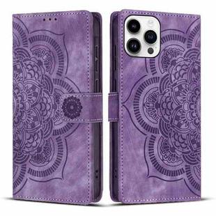 For iPhone 13 Pro Max Mandala Embossed Retro Frosted Leather Phone Case(Purple)