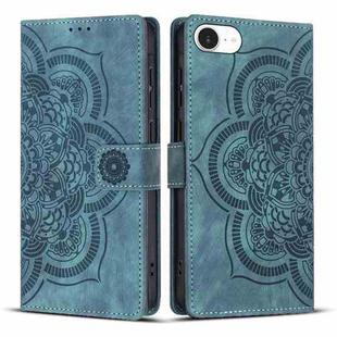 For iPhone 16e Mandala Embossed Retro Frosted Leather Phone Case(Blue)