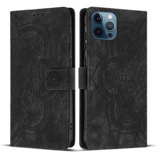 For iPhone 12 / 12 Pro Mandala Embossed Retro Frosted Leather Phone Case(Black)
