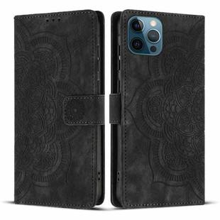 For iPhone 12 Pro Max Mandala Embossed Retro Frosted Leather Phone Case(Black)