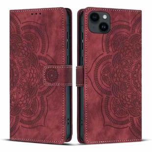 For iPhone 12 mini / 13 mini Mandala Embossed Retro Frosted Leather Phone Case(Red)