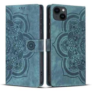 For iPhone 12 mini / 13 mini Mandala Embossed Retro Frosted Leather Phone Case(Blue)