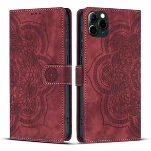 For iPhone 11 Pro Max Mandala Embossed Retro Frosted Leather Phone Case(Red)