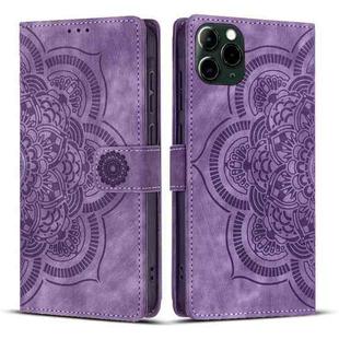 For iPhone 11 Pro Max Mandala Embossed Retro Frosted Leather Phone Case(Purple)