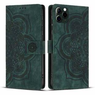 For iPhone 11 Pro Max Mandala Embossed Retro Frosted Leather Phone Case(Green)