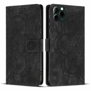 For iPhone 11 Pro Max Mandala Embossed Retro Frosted Leather Phone Case(Black)