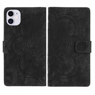 For iPhone 11 Mandala Embossed Retro Frosted Leather Phone Case(Black)