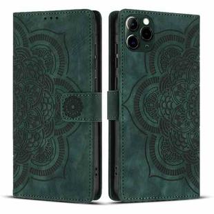 For iPhone 11 Pro Mandala Embossed Retro Frosted Leather Phone Case(Green)