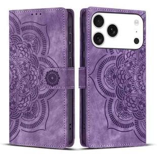 For iPhone 17 Pro Mandala Embossed Retro Frosted Leather Phone Case(Purple)