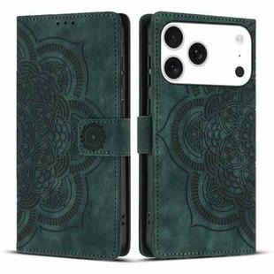 For iPhone 17 Pro Mandala Embossed Retro Frosted Leather Phone Case(Green)