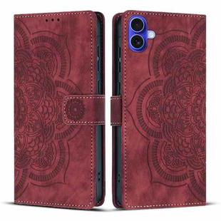 For iPhone 17 Mandala Embossed Retro Frosted Leather Phone Case(Red)