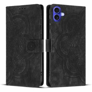 For iPhone 17 Mandala Embossed Retro Frosted Leather Phone Case(Black)