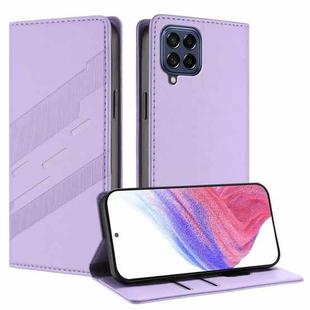 For Samsung Galaxy M53 5G Embossed Multi-functional Wallet Retro Leather Phone Case(Light Purple)
