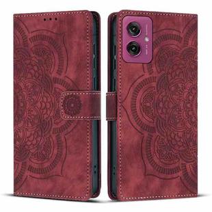 For Motorola Moto G55 5G Mandala Embossed Retro Frosted Leather Phone Case(Red)