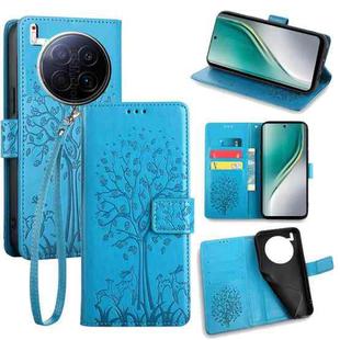 For Tecno Camon 40 Premier Tree & Deer Embossed Leather Phone Case(Blue)