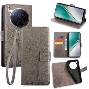 For Tecno Camon 40 Premier Tree & Deer Embossed Leather Phone Case(Grey)