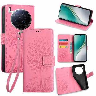For Tecno Camon 40 Premier Tree & Deer Embossed Leather Phone Case(Pink)