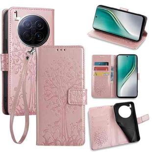 For Tecno Camon 40 Premier Tree & Deer Embossed Leather Phone Case(Rose Gold)