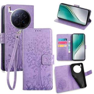 For Tecno Camon 40 Premier Tree & Deer Embossed Leather Phone Case(Purple)