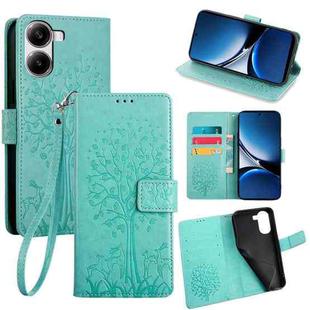 For Redmi Turbo 4 Tree & Deer Embossed Leather Phone Case(Green)