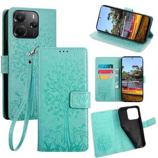 For Redmi Note 14 4G 164.84mm Tree & Deer Embossed Leather Phone Case(Green)
