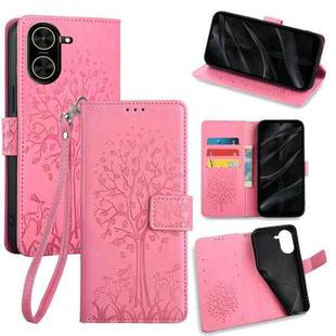 For Redmi A5 4G 171.7mm Tree & Deer Embossed Leather Phone Case(Pink)