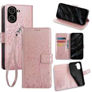 For Redmi A5 4G 171.7mm Tree & Deer Embossed Leather Phone Case(Rose Gold)