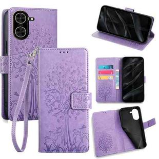 For Redmi A5 4G 171.7mm Tree & Deer Embossed Leather Phone Case(Purple)
