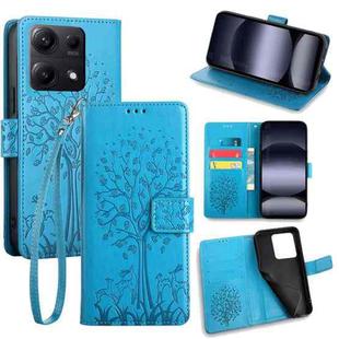 For Redmi Note 14S 4G Tree & Deer Embossed Leather Phone Case(Blue)