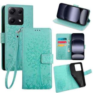 For Redmi Note 14S 4G Tree & Deer Embossed Leather Phone Case(Green)