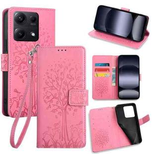For Redmi Note 14S 4G Tree & Deer Embossed Leather Phone Case(Pink)