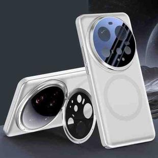 For Xiaomi 15 Ultra Feather Metal Lens Holder MagSafe Skin Feel Phone Case(White Sand Silver)