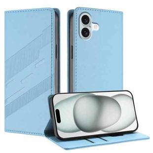 For iPhone 16 Plus Embossed Multi-functional Wallet Retro Leather Phone Case(Light Blue)