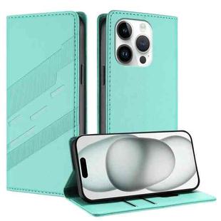 For iPhone 15 Pro Embossed Multi-functional Wallet Retro Leather Phone Case(Mint Green)