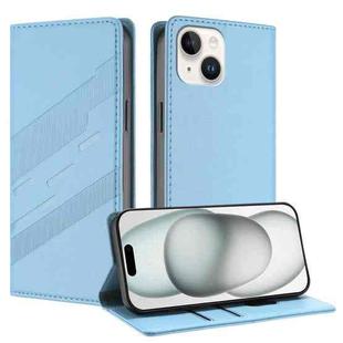 For iPhone 13 mini Embossed Multi-functional Wallet Retro Leather Phone Case(Light Blue)