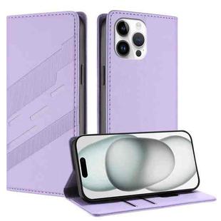 For iPhone 13 Pro Max Embossed Multi-functional Wallet Retro Leather Phone Case(Light Purple)