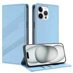 For iPhone 13 Pro Max Embossed Multi-functional Wallet Retro Leather Phone Case(Light Blue)